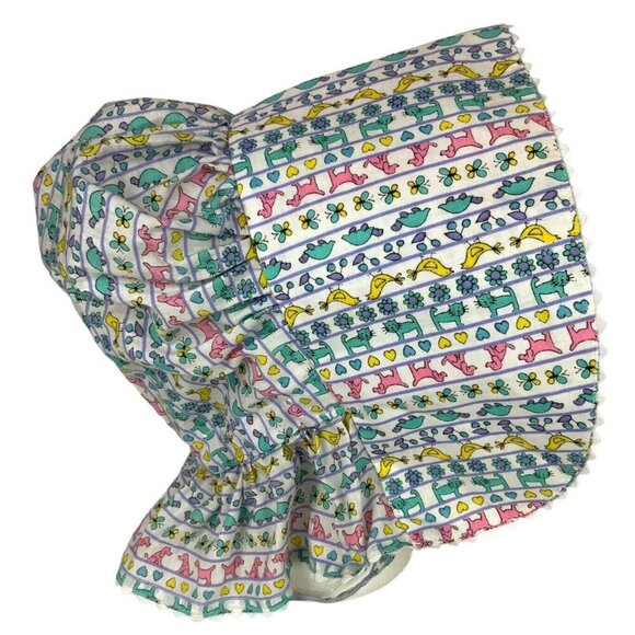 Handmade Vintage Prairie Sun Bonnet Hat Ruffled Settler Style Animals & Flowers - Picture 4 of 8